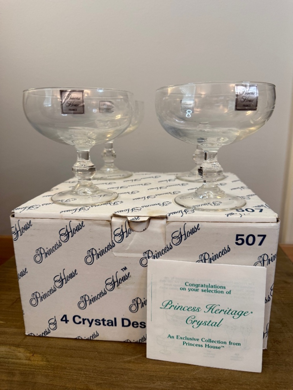 NWT Princess House Heritage Crystal Dessert Dishes Set of 4